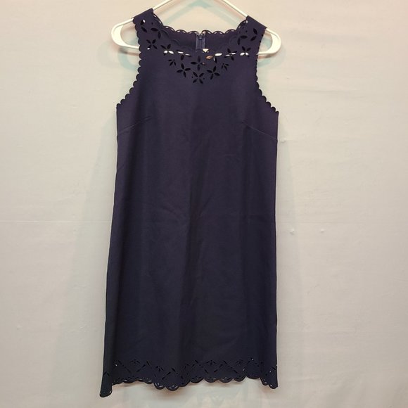 J Crew Dress Laser Cut Out Blue Scalloped Shift Mini Womens 4 - Picture 7 of 7